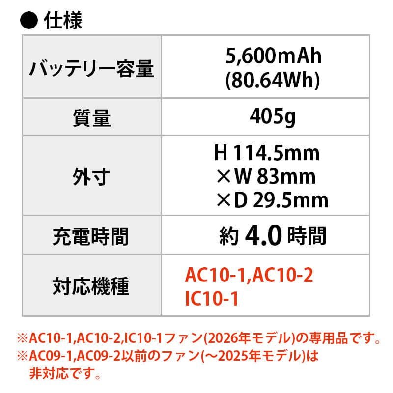 エアークラフト リチウムイオンバッテリー+ファンユニット(ブラック)セット[バートル/AC10/AC10-1] 2026年モデル